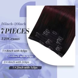 Moresoo Clip Hair Extensions Real Human Hair Balayage Burgundy Red Dark Red Clip in Extensions Wine Red Full Head Double Weft