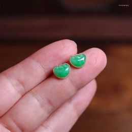 Stud Earrings Natural An Jade Green Earings In Silver Inlaid Chinese Style Exquisite Ruyi For Women Jewelry Banquet Gift