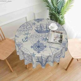 Table Cloth Tablecloth Anchor Nautical Retro Vintage Round 60 Inch Table Cover Polyester Stain and Wrinkle Resistant Table Cloth for Party Y240401