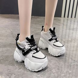 Women Chain Chunky Sneakers White Black Fashion 10CM Thick Sole Casual Ladies Vulcanized Shoes Sport High Platform Sneaker Woman 240321