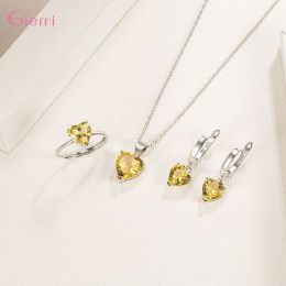 Hot Sale 925 Sterling Silver 2023 New Arrival Heart Shape Colorful Smart Necklace Earrings Ring Jewelry Sets For Women Girls