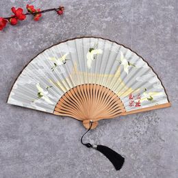 Decorative Figurines 6-inch Folding Fan Chinese Japanese Summer High Quality Tassel Elegent Female Home Decoration Party Dance Hand Gift
