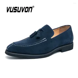 Casual Shoes Men Loafers Suede Leather Breathable Soft Outdoor Summer Blue Mules Dress Fashion Sandals Flats