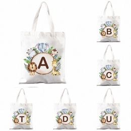 animals Alphabet A-Z Women Shop Tote Bags Canvas Large Capacity Student Casual Tote Initial Letter Bags Gift for Bridesmaid v0U4#