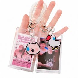cute Women Student Card Holder Cover Photo Protector Idol Photo Sleeves Animal Sticker Card Holder Statiery Photocard Keychain r35B#