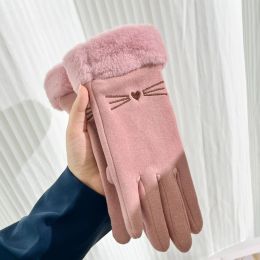 1 Pair Women Winter Gloves Cashmere Warm Suede Leather Cycling Mittens Female Thick Velvet Plush Touch Screen Driving Gloves