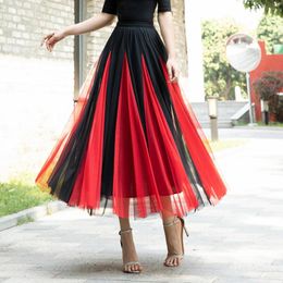 Skirts Women Patchwork Mid Length Skirt Dance Party A Line High Waisted Tulle Holiday Costume Half