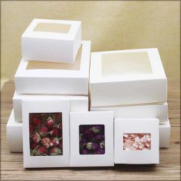 10pcs DIY GIfts package with window white/kraft christmas gifts box cake Packaging For Wedding home party muffin packaging box