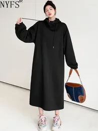 Casual Dresses NYFS 2024 Winter Korean Women Dress Vestidos Robe Elbise Loose Plus Size Velvet Thickening Solid Hooded