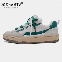 Casual Shoes JOZHAMTA Size 35-40 Women Sneakers Real Leather Flats Metallic Silver Gold Lace Up Elastic Tennis Athletic