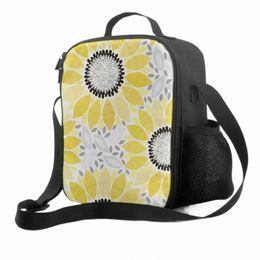 sunfrs Abstract Floral Insulated Lunch Box Portable Lunch Bag with Adjustable Shoulder Strap Reusable Cooler Tote Bag r4mq#