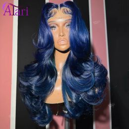Dark Ocean Blue Body Wave Human Hair Wigs 13x4 Lace Frontal Transparent 13x6 Brazilian Hair Wig Pre Plucked 5x5 Lace Closure Wig