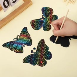 6/12Pcs Butterfly Bookmarks Scratch Drawing Paper Kids Painting Book Magic Scratch Art Creative Stickers Educational Toys Gift
