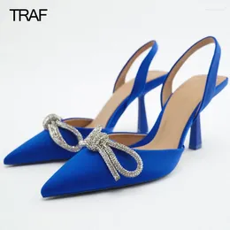 Dress Shoes TRAF 2024 Butterfly High Heels Women Pumps Rhinestone Bow Woman Spring Summer Slingback Weddings Bridal