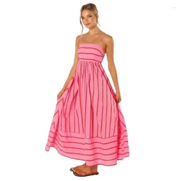 Casual Dresses Sexy Backless Sleeveless Maxi SLing For Summer Women's Dress 2024 Skinny High Waist Stripe A-line Swing