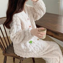 Home Clothing Female Cute Winter Sweet Pyjamas Ladies Velvet Sleepwear Pyjama Pijama Fleece Suit Thick Warm Flannel Homewear Set Women