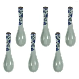 Spoons 6Pcs Melamine Soup Japanese Small Ramen Spoon Restaurant Asian Rice Kitchen Utensils ( Ceramic