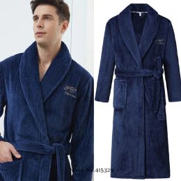 Big Size 3Xl 4Xl Kimono Robe Gown Winter New Men's Homewear Coral Fleece Bathrobe Shower Peignoirs Loose Thicken Nightwear