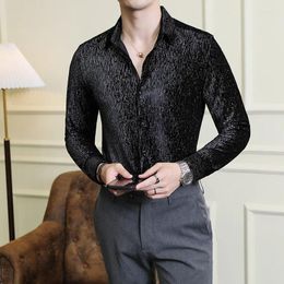 Men's Casual Shirts 2024 Fashion Shiny Velvet Elegant For Men Clothing Autumn Winter Luxury Mens Dress Long Sleeve 4XL