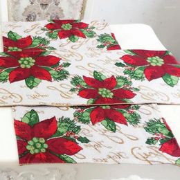 Table Mats Placemats Runner Set Jacquard Weave Red Flower Pattern With Tassel Decor For Christmas Holiday Of 5