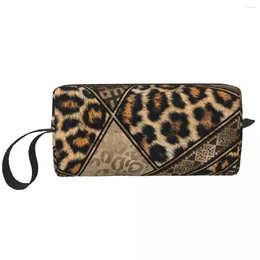 Storage Bags Leopard Fur Ethnic Tribal Ornaments Travel Cosmetic Bag Leather Texture Toiletry Makeup Organizer Lady Beauty Dopp Kit