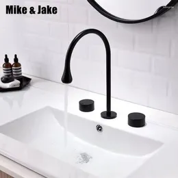 Bathroom Sink Faucets Black Basin Faucet Deck Mounted Drop Water Style Matte Tap Mixer And Cold Shower Room MJ0288B