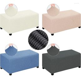 Chair Covers Polar Fleece Ottoman Cover Thicken Elastic Storage Stool Slipcovers All-inclusive Rectangle Footrest Protector Case Home Decor