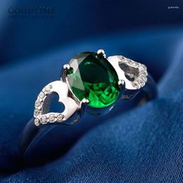 With Side Stones Fashion 925 Sterling Silver Jewellery Green Cubic Zirconia Rings Lettering Wedding Girls Adjustable Finger Ring For Female