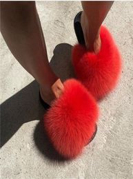 Women039s Summer Real Fox Slippers Home y Plush Shoes Woman Slides Stripe ry Sandals Female FlipFlop Size 8240642