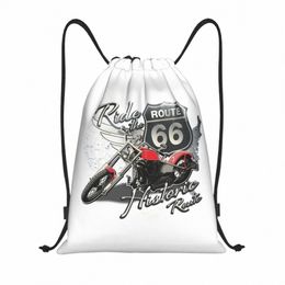 route 66 Travel Motorcycle Ride Drawstring Backpack Sports Gym Bag for Women Men American Road Shop Sackpack p8V9#