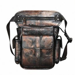 real Quality Leather Men Design 8" Menger Shoulder Bag Multi-functi Coffee Fanny Waist Belt Pack Leg Drop Bag Pouch 913 x1lP#