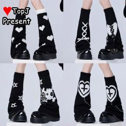 Women's Lolita Y2k Punk Gothic Steam Harajuk Winter Spicy Girls Star Personality Black White Cross Horn Wide Leg Warmers Cover