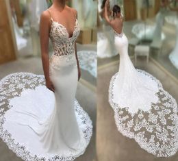 Sexy Spaghetti Straps Mermaid Wedding Dress Beach Backless Chapel Train Lace Applique Bridal Gowns Vintage Garden Summer Custom 206744464