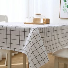 54in x 35in Plastic PVC Rectangula Grid Printed Tablecloth Waterproof Oilproof Kitchen Wedding Birthday Party Dining Table Cover