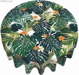 Table Cloth Palm Leaves Tablecloth Summer Tropical Plants Round Table Cloths Hawaiian Circular Table Cover Waterproof Wipeable Tabletop Y240401