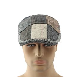 Retro Men's Berets Hat Autumn Patchwork Plaid Peaked Hat Gatsby Newsboy Cap Women Wool Flat Cabbie Ivy Cap Twill Herringbone Hat
