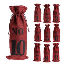 Decorative Flowers 1 To 10 Burlap Wine Bags Blind Tasting Wedding Table Numbers Party Christmas Pcs Red