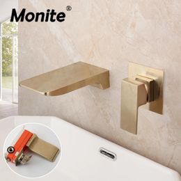 Bathroom Sink Faucets Monite Brushed Gold Bathtub Faucet Embedded Box Valve Brass Waterfall Water Basin Wash Mixer Tap
