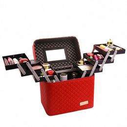 profial Women Large Capacity Makeup Fi Toiletry Cosmetic Bag Multilayer Storage Box Portable Make Up Suitcase j2bu#