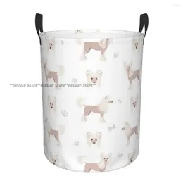 Laundry Bags Folding Basket Crested Dog Round Storage Bin Hamper Collapsible Clothes Bucket Organiser