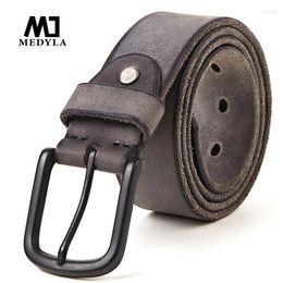 Belts MEDYLA Men's Belt Natural Skin Cowhide Black Buckle Vintage Casual Delivery In 24 Hours DSW544