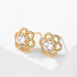 Stud Earrings UILZ Beautiful Shining Zircon Flower For Women Fashion Female Engagement Wedding Party Jewellery