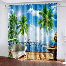 3D Printing Shower Curtain Polyester Waterproof blue beach curtains 3d landscape curtain