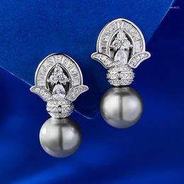 Stud Earrings 2024 925 Silver Artificially Synthesised 11mm Grey Pearl Fashionable Middle Ages