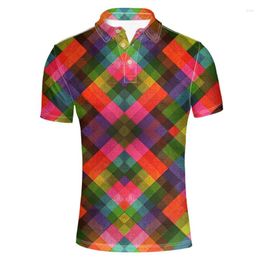 Men's Polos Colourful 3d Print Geometric Polo Shirt For Men Summer Loose Short Sleeve Button Lapel Tees Casual Street T Shirts