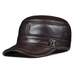 2024 New Men Spring/Winter Genuine Leather Black/Brown Flat Baseball Caps Male 54-62 cm Customized Size Outdoor Snapback Golf Ha