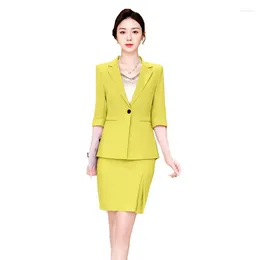 Two Piece Dress Summer Half Sleeve Formal Women Business Suits With Tops And Skirt Professional Office Work Wear Ladies Blazers OL Styles