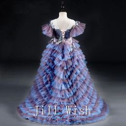 Jill Wish Dubai Flower Girl Dresses Lilac Appliques Arabic Prom Formal Gown for Kids Birthday Wedding Party Show Pageant J027
