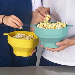 Bowls Silicone Microwave Popcorn Bowl With Lid Foldable Maker Bucket Folding Snack Container Basket Kitchen Baking Tools