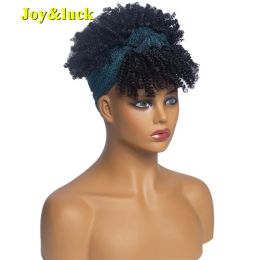 Wigs Joy&luck Headband Wig African Women Turban Wig Synthetic Culry Head Wig Blue Wrap and Wig Linked Together Headband Wigs
